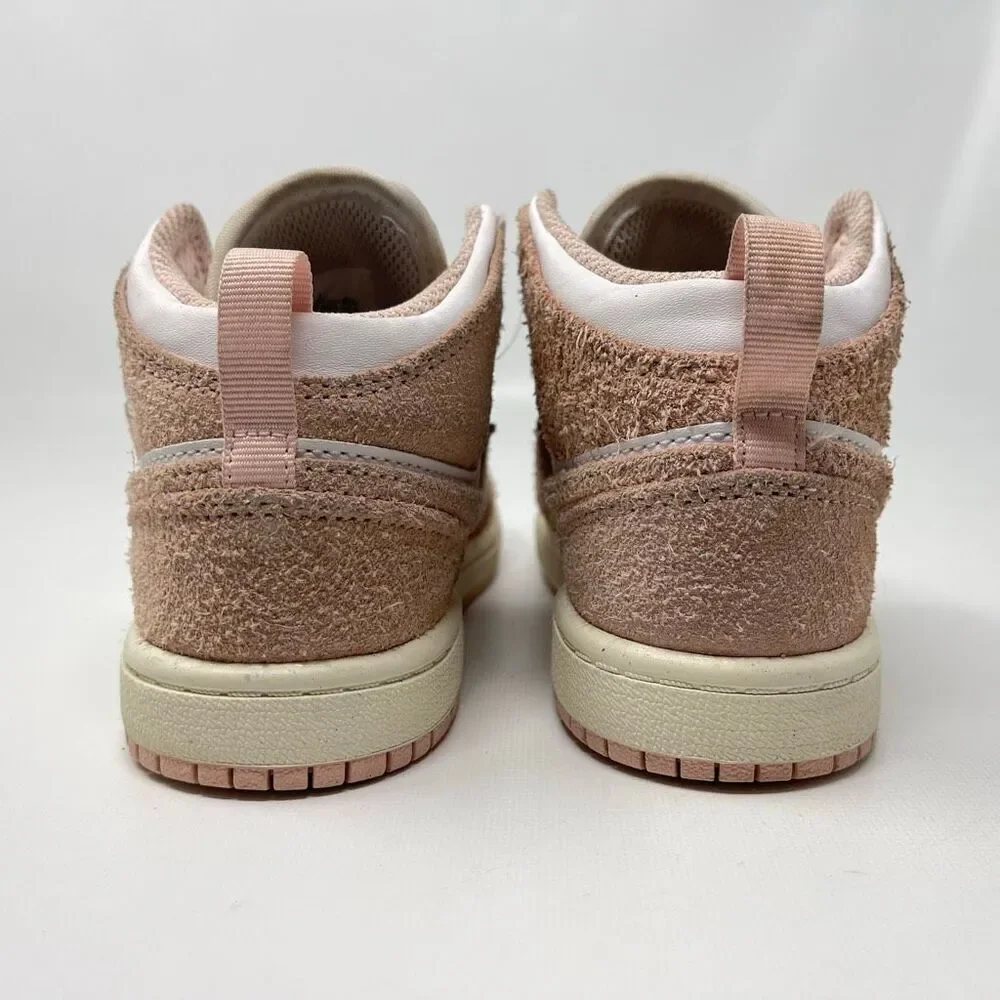 Nike Air Jordan 1 Mid SE GS Pink Oxford White Suede FN7493-161 Child Size 12C